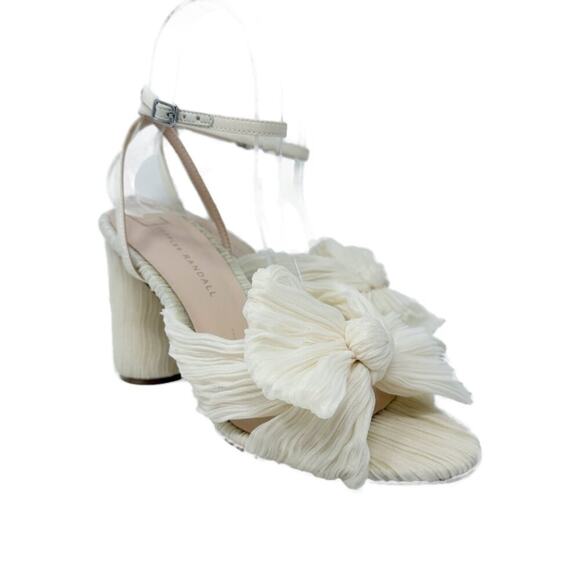 Loeffler Randall Cream Camellia Pleated Bow Heels Women's US Size 7.5 Open Toe - Picture 3 of 11